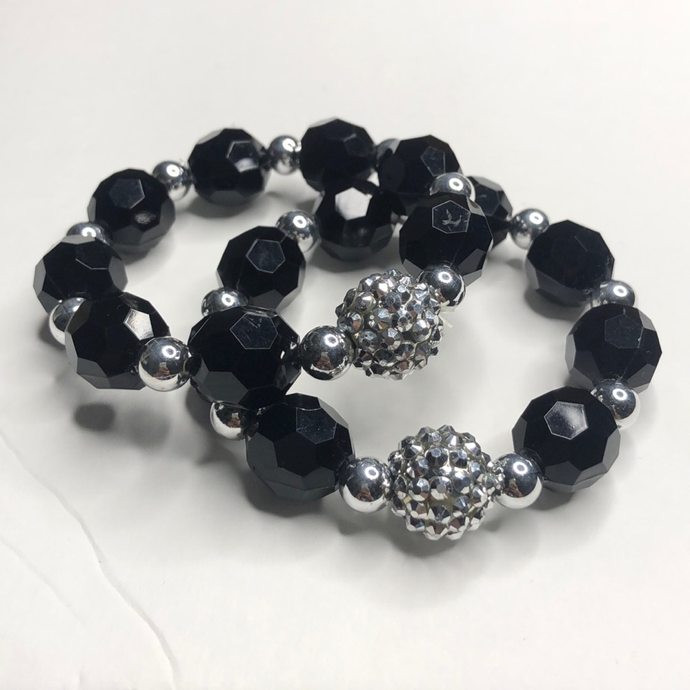 Stretchy black silver bracelets